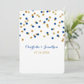 Invitations de mariage de confettis d'or de bleu (Debout devant)
