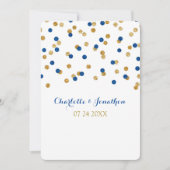 Invitations de mariage de confettis d'or de bleu (Devant)