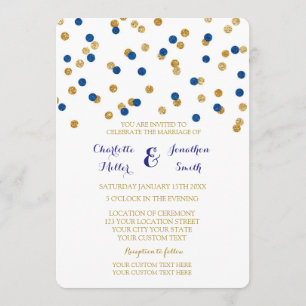 Invitations de mariage de confettis d'or de bleu