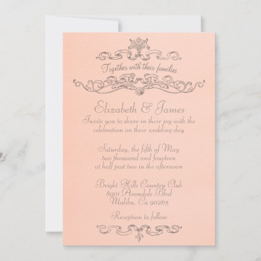 Invitations De Mariage De Corail De Luxe Simple (Devant)
