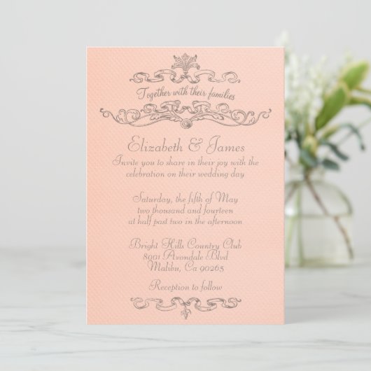 Invitations De Mariage De Corail De Luxe Simple (Debout devant)