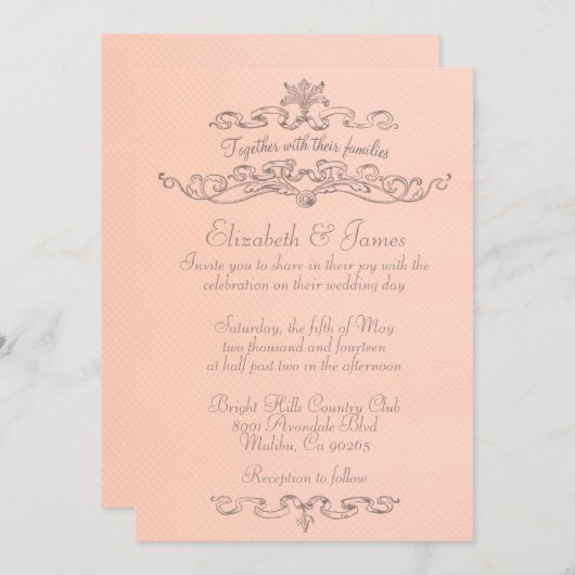 Invitations De Mariage De Corail De Luxe Simple (Devant / Derrière)