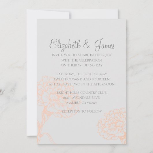 Invitations de mariage de corail moderne sur mesur (Devant)