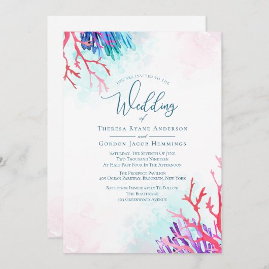 Invitations de mariage de corail océanique (Devant / Derrière)