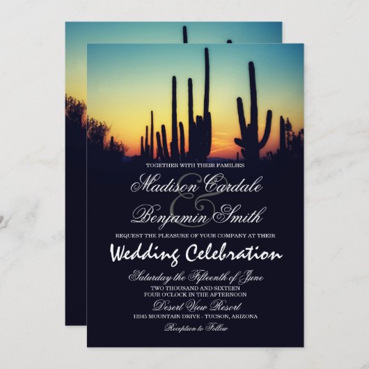 Invitations de mariage de coucher du soleil de (Devant / Derrière)