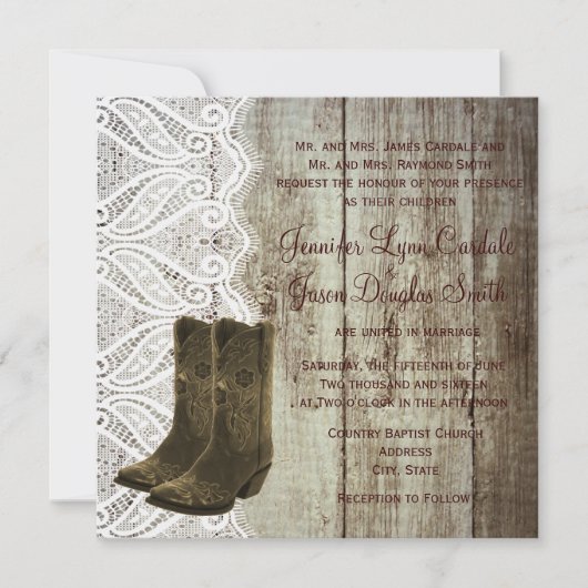 Invitations de mariage de cow-boys à vos bottes (Devant)
