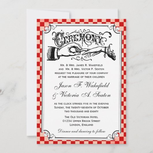 Invitations de mariage de damier de Steampunk (Devant)