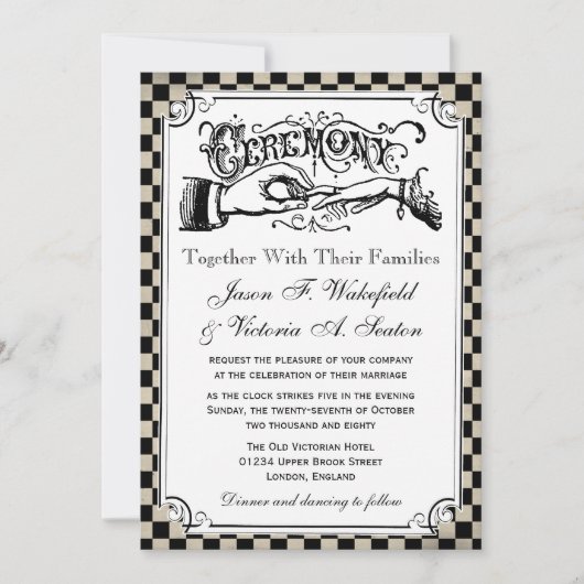 Invitations de mariage de damier de Steampunk (Devant)