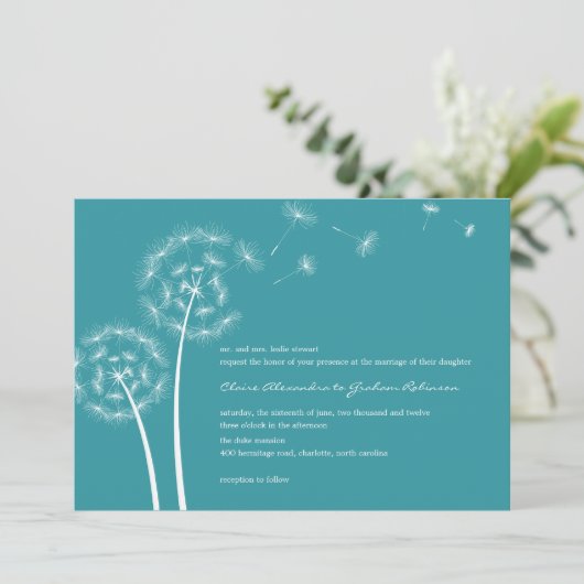 Invitations De Mariage De Dandelion (Turquoise) (Debout devant)