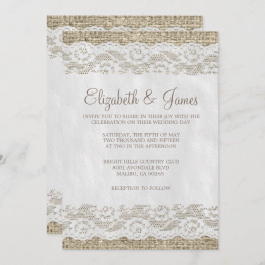 Invitations de mariage de dentelle Brown (Devant / Derrière)