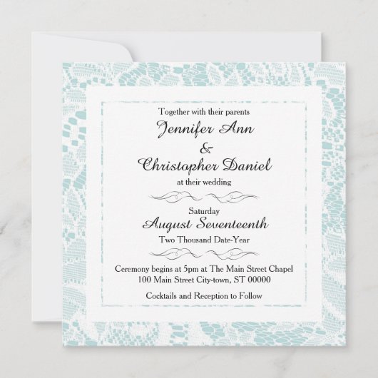 Invitations de mariage de dentelle - Carré bleu Tu (Devant)