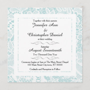 Invitations de mariage de dentelle - Carré bleu Tu