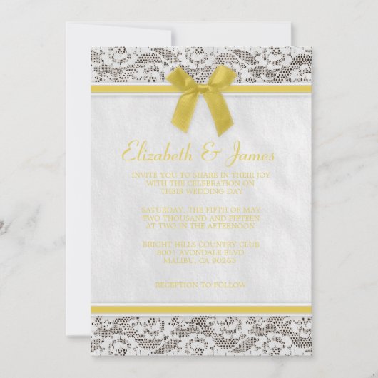 Invitations de mariage de dentelle de pays jaune (Devant)