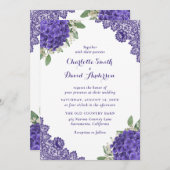 Invitations de mariage de dentelle d'Hydrangea vio (Devant / Derrière)