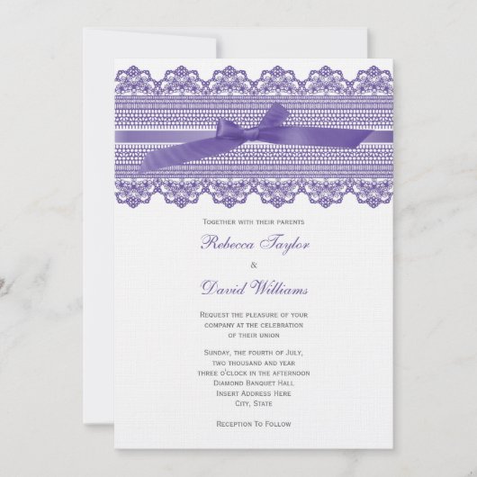 Invitations de mariage de dentelle et de ruban (Devant)