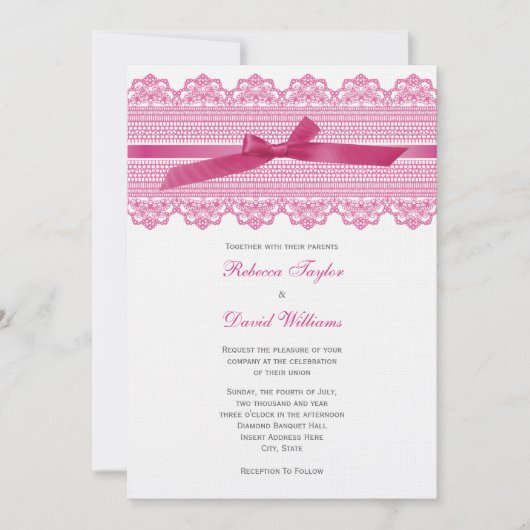 Invitations de mariage de dentelle et de ruban (Devant)