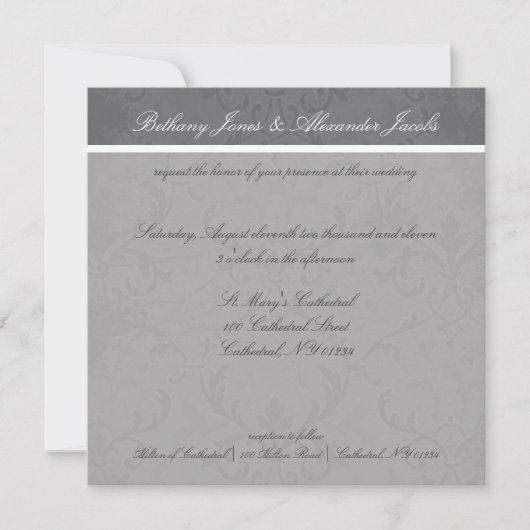 Invitations de mariage de dentelle grise (Devant)