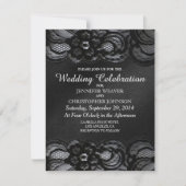 Invitations de mariage de dentelle noire et de sat (Devant)