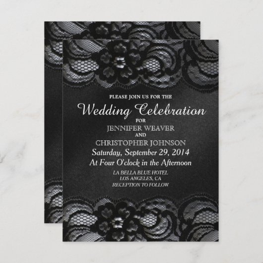 Invitations de mariage de dentelle noire et de sat (Devant / Derrière)