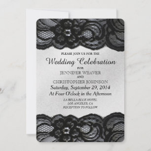 Invitations de mariage de dentelle noire et de sat