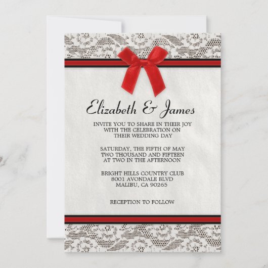 Invitations de mariage de dentelle noire et rouge (Devant)