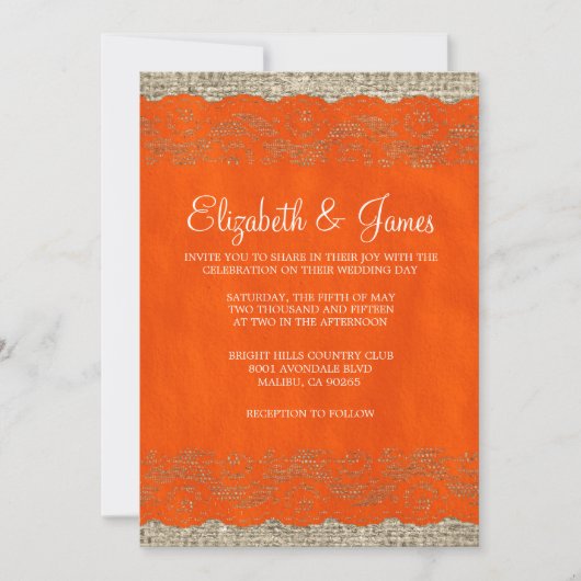 Invitations de mariage de dentelle orangée (Devant)