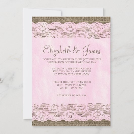 Invitations de mariage de dentelle rose et Brown (Devant)