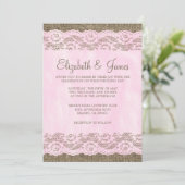 Invitations de mariage de dentelle rose et Brown (Debout devant)