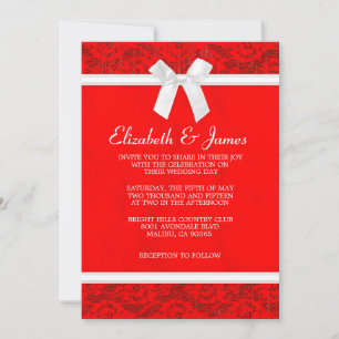 Invitations de mariage de dentelle rouge et blanch