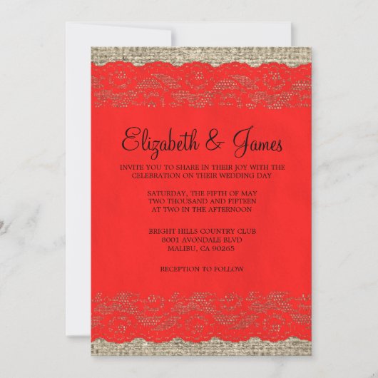 Invitations de mariage de dentelle rouge et noir (Devant)