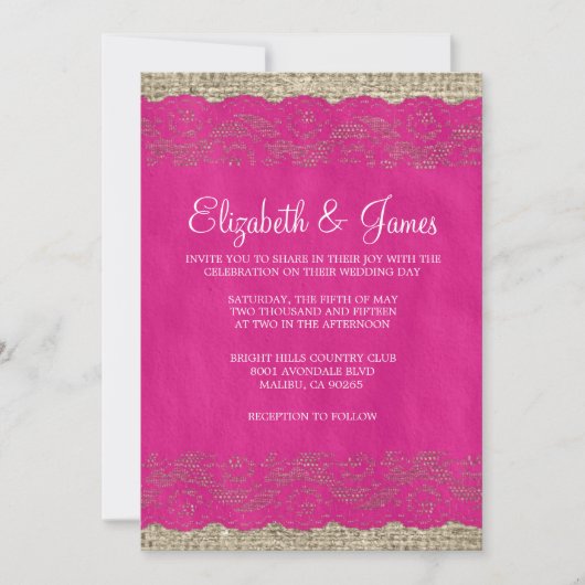 Invitations de mariage de dentelle russe de Fuchsi (Devant)