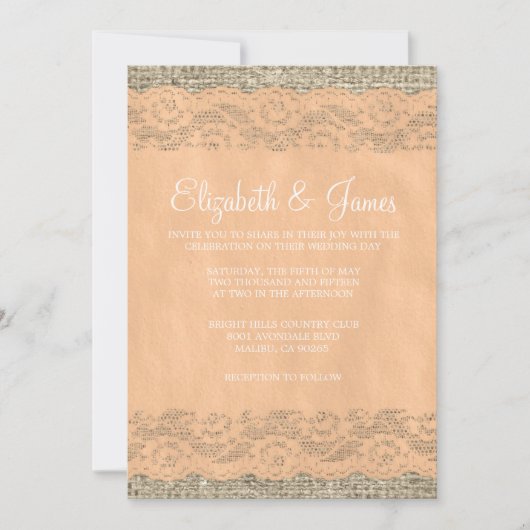 Invitations de mariage de dentelle rustique (Devant)