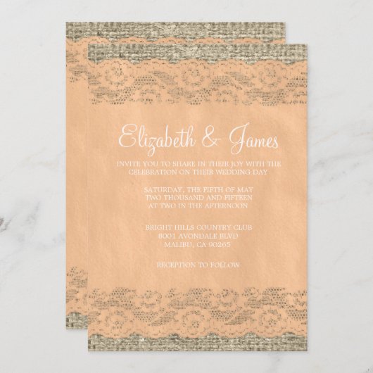 Invitations de mariage de dentelle rustique (Devant / Derrière)