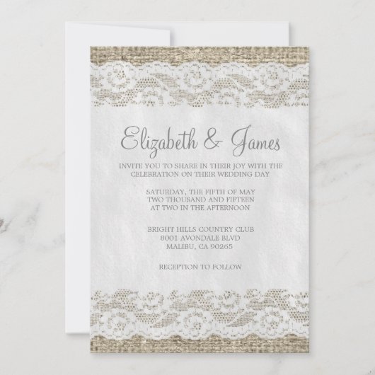 Invitations de mariage de dentelle rustique gris (Devant)