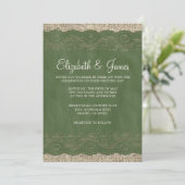 Invitations de mariage de dentelle rustique verte (Debout devant)