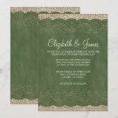 Invitations de mariage de dentelle rustique verte (Devant / Derrière)