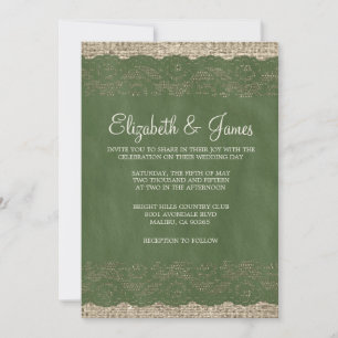 Invitations de mariage de dentelle rustique verte