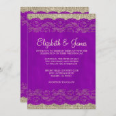 Invitations de mariage de dentelle rustique violet (Devant / Derrière)