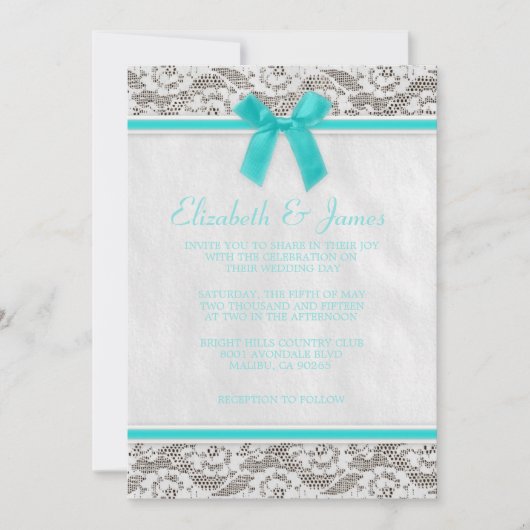 Invitations de mariage de dentelle Turquoise (Devant)