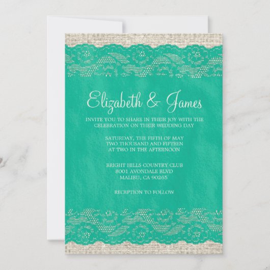 Invitations de mariage de dentelle turquoise (Devant)