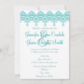 Invitations de mariage de dentelle Turquoise et él (Devant)