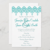 Invitations de mariage de dentelle Turquoise et él (Devant / Derrière)