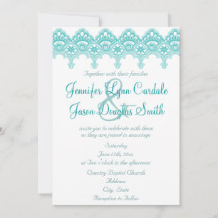 Invitations de mariage de dentelle Turquoise et él