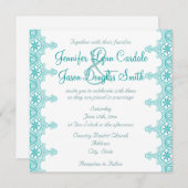 Invitations de mariage de dentelle Turquoise et él (Devant / Derrière)