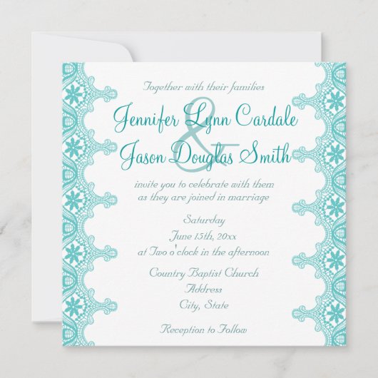 Invitations de mariage de dentelle Turquoise et él (Devant)