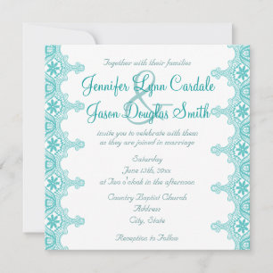 Invitations de mariage de dentelle Turquoise et él