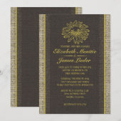Invitations de mariage de dentelle Vintage noire e (Devant / Derrière)