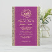 Invitations de mariage de dentelle Vintage pourpre (Debout devant)