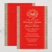 Invitations de mariage de dentelle Vintage rouge e (Devant / Derrière)