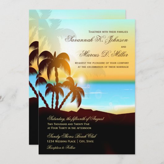Invitations de mariage de destination de palmiers (Devant / Derrière)